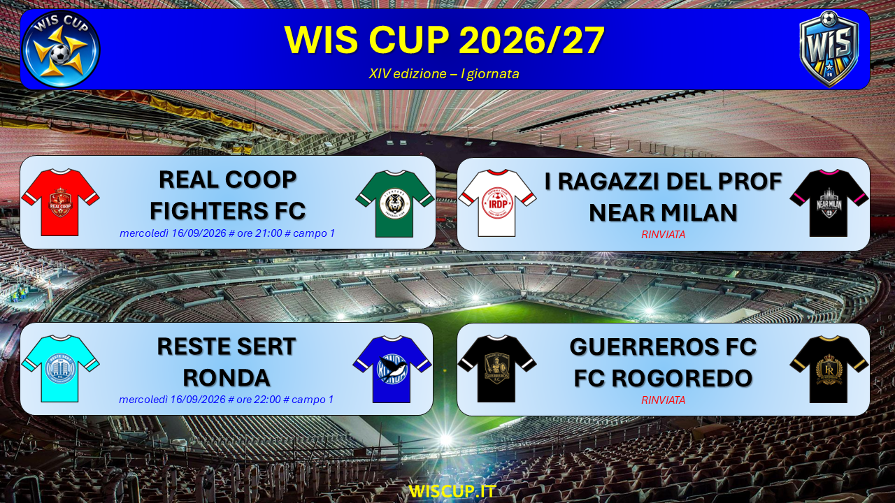 WIS CUP 2026/27 – Seconda tranche, 1^ giornata