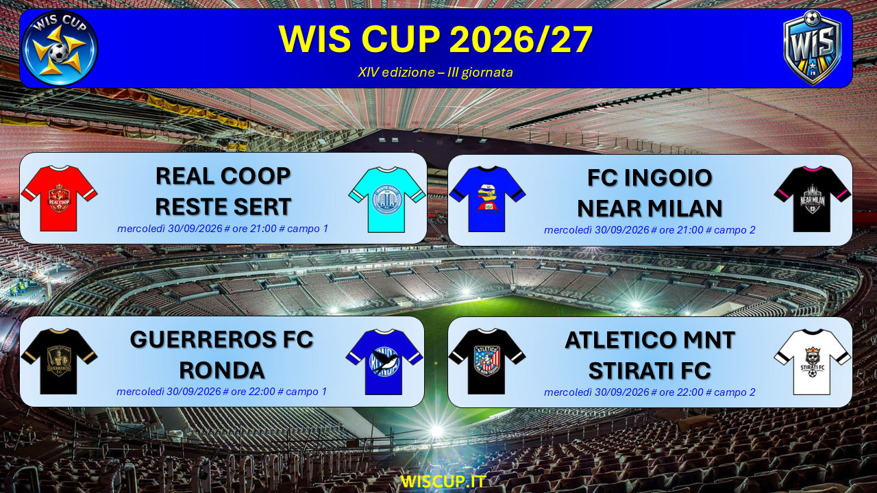 WIS CUP 2026/27 – Seconda tranche, 3^ giornata